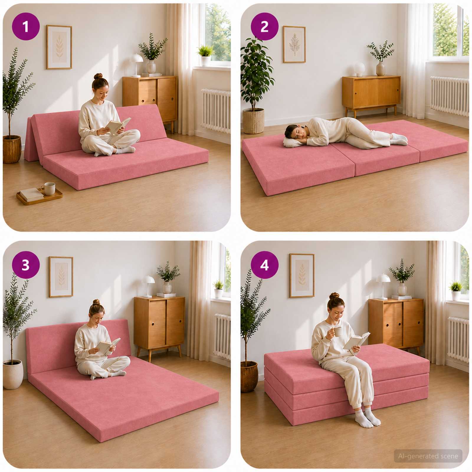 Divano Letto Pieghevole 140 x 67 x 45 cm Rosa | homemem39