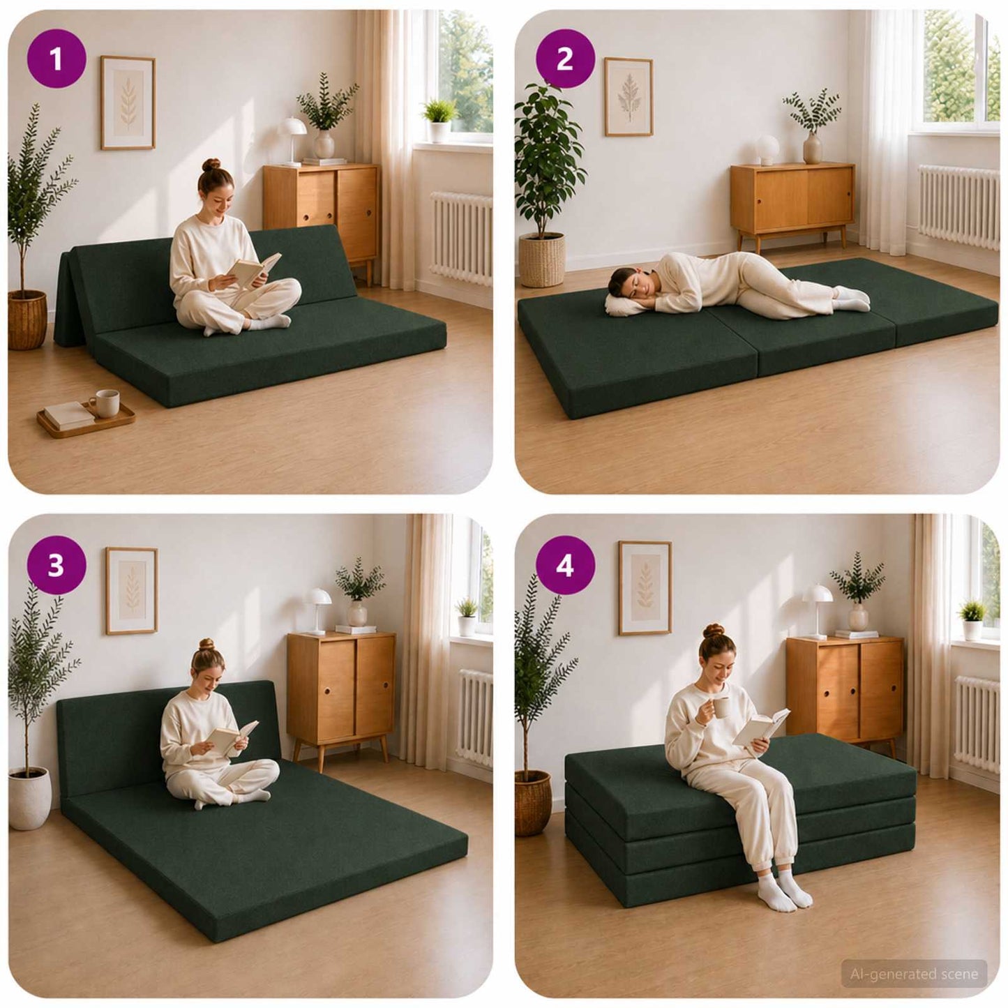 Divano Letto Pieghevole 160 x 67 x 45 cm Verde Scuro | homemem39