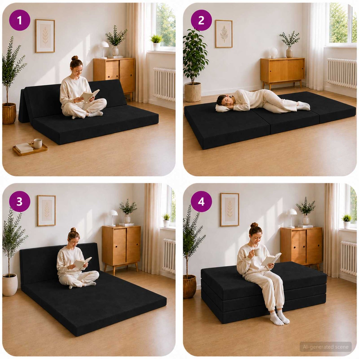 Divano Letto Pieghevole 160 x 67 x 45 cm Nero | homemem39