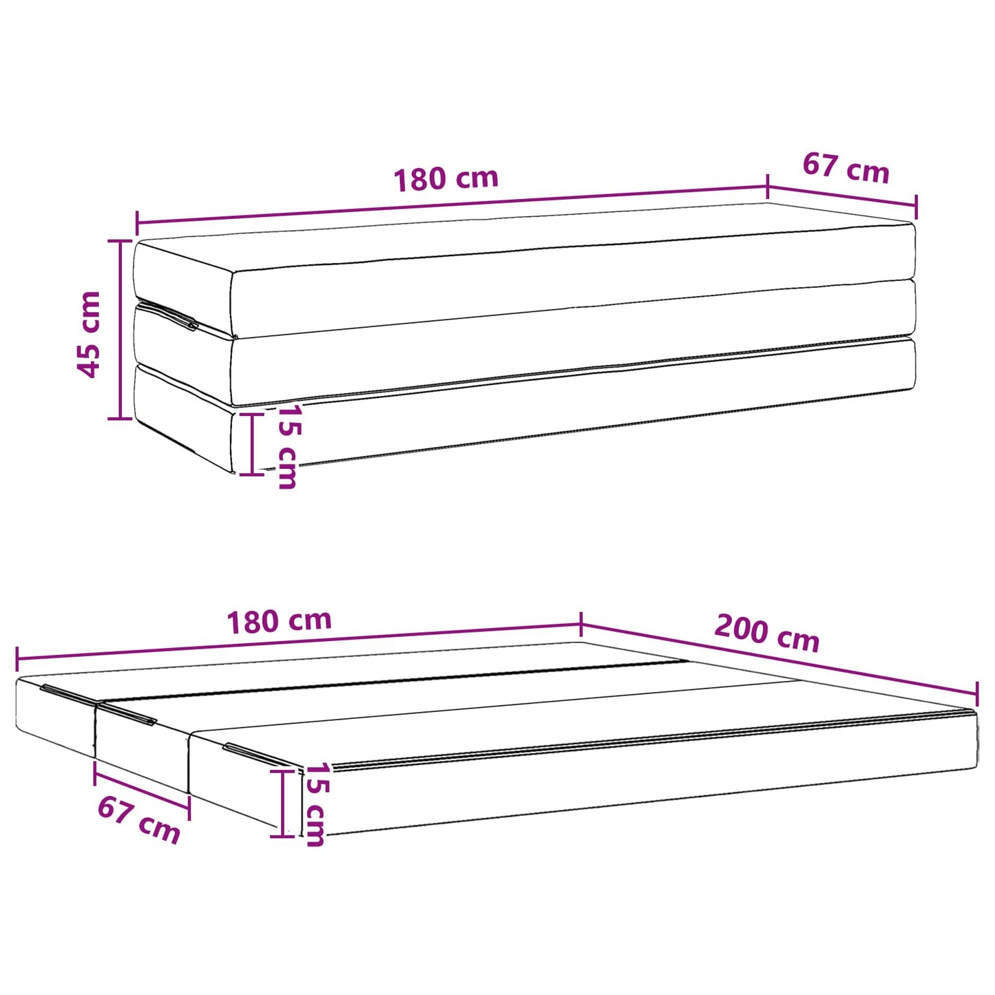 Divano Letto Pieghevole 180 x 67 x 45 cm Nero | homemem39