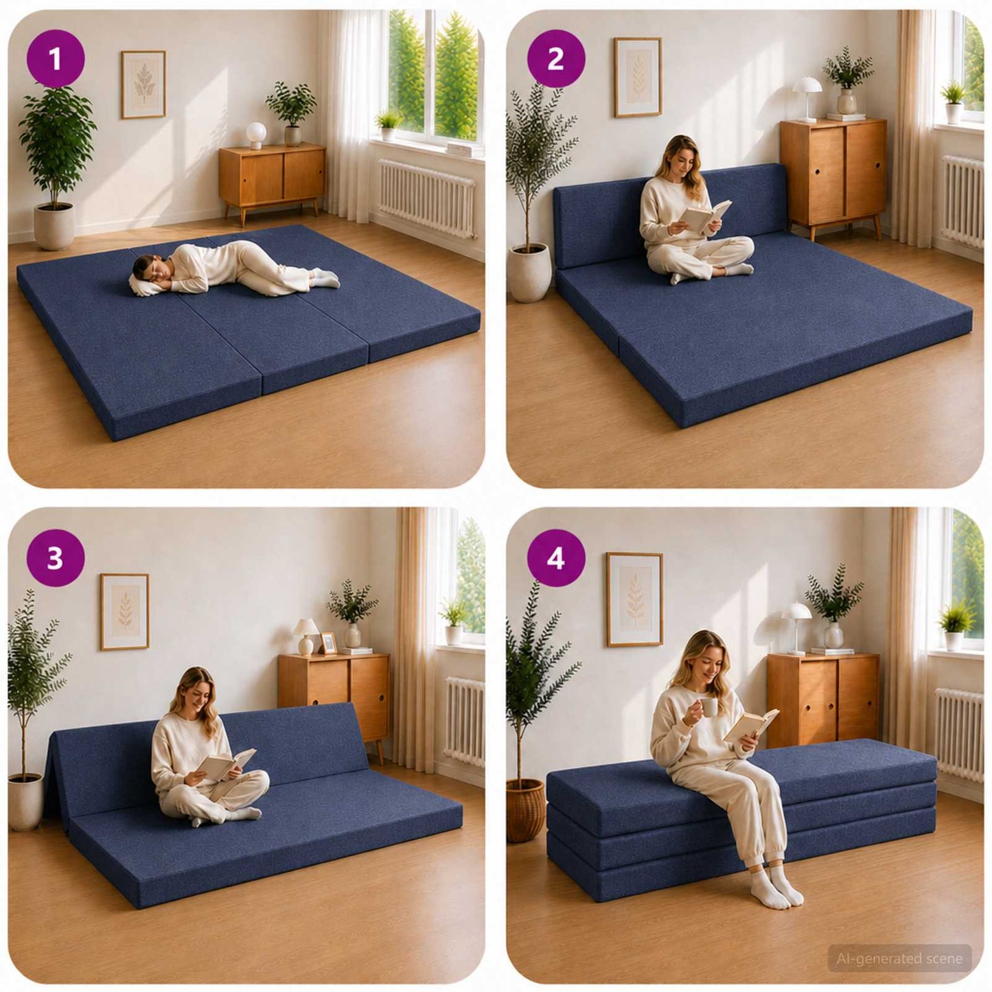 Divano Letto Pieghevole 180 x 67 x 45 cm Blu | homemem39