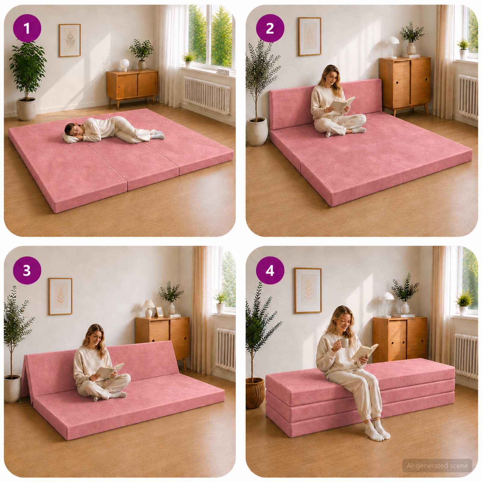 Divano Letto Pieghevole 180 x 67 x 45 cm Rosa | homemem39