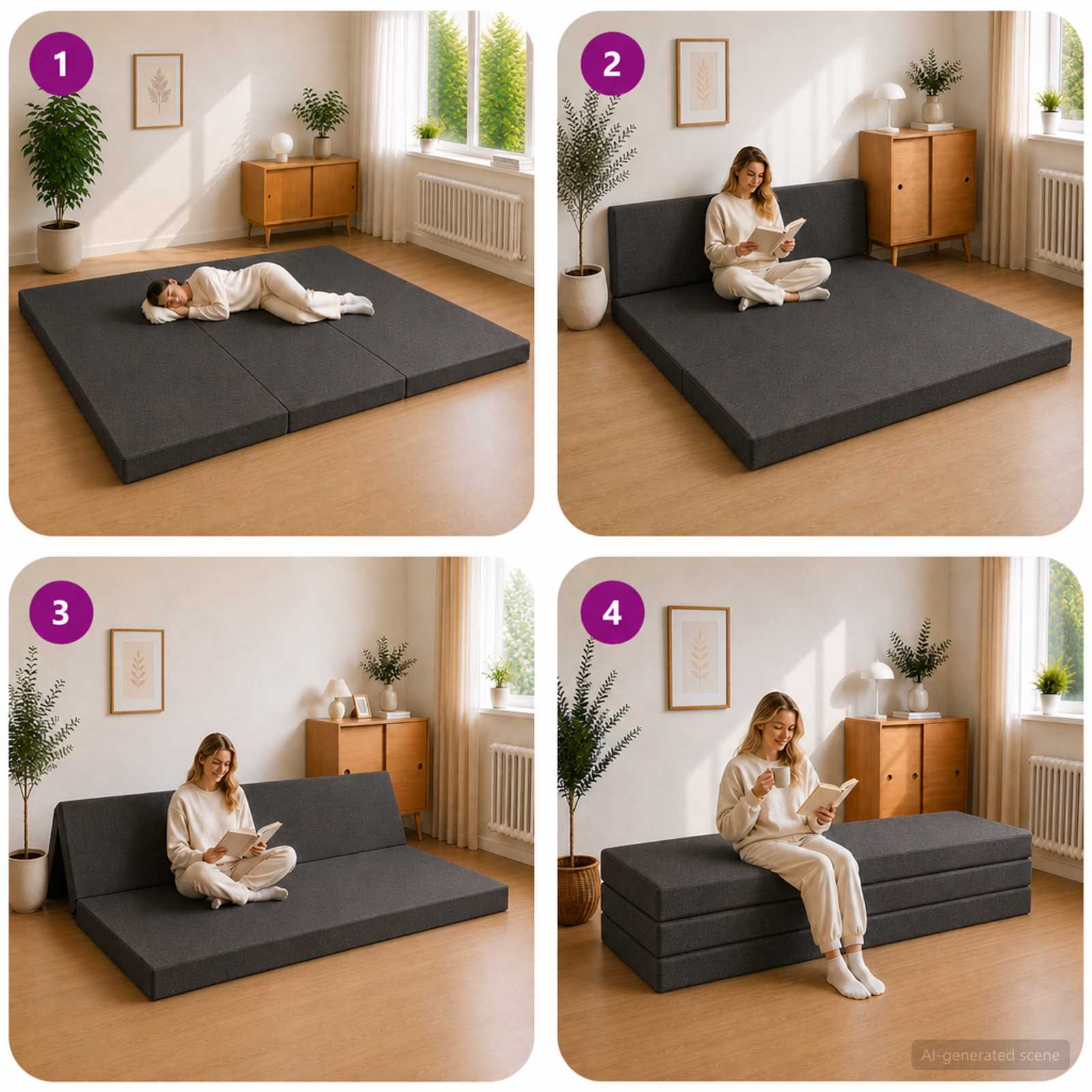 Divano Letto Pieghevole 200 x 67 x 45 cm Grigio Scuro | homemem39