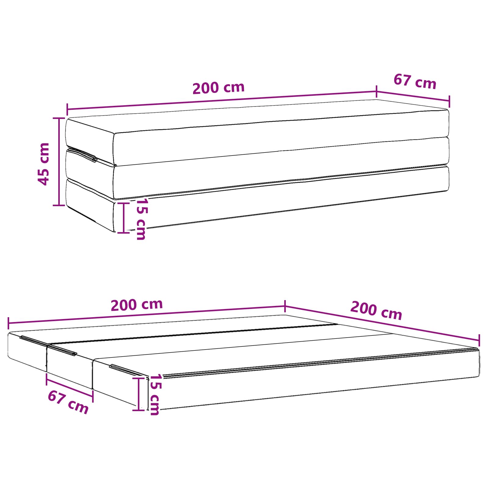 Divano Letto Pieghevole 200 x 67 x 45 cm Nero | homemem39