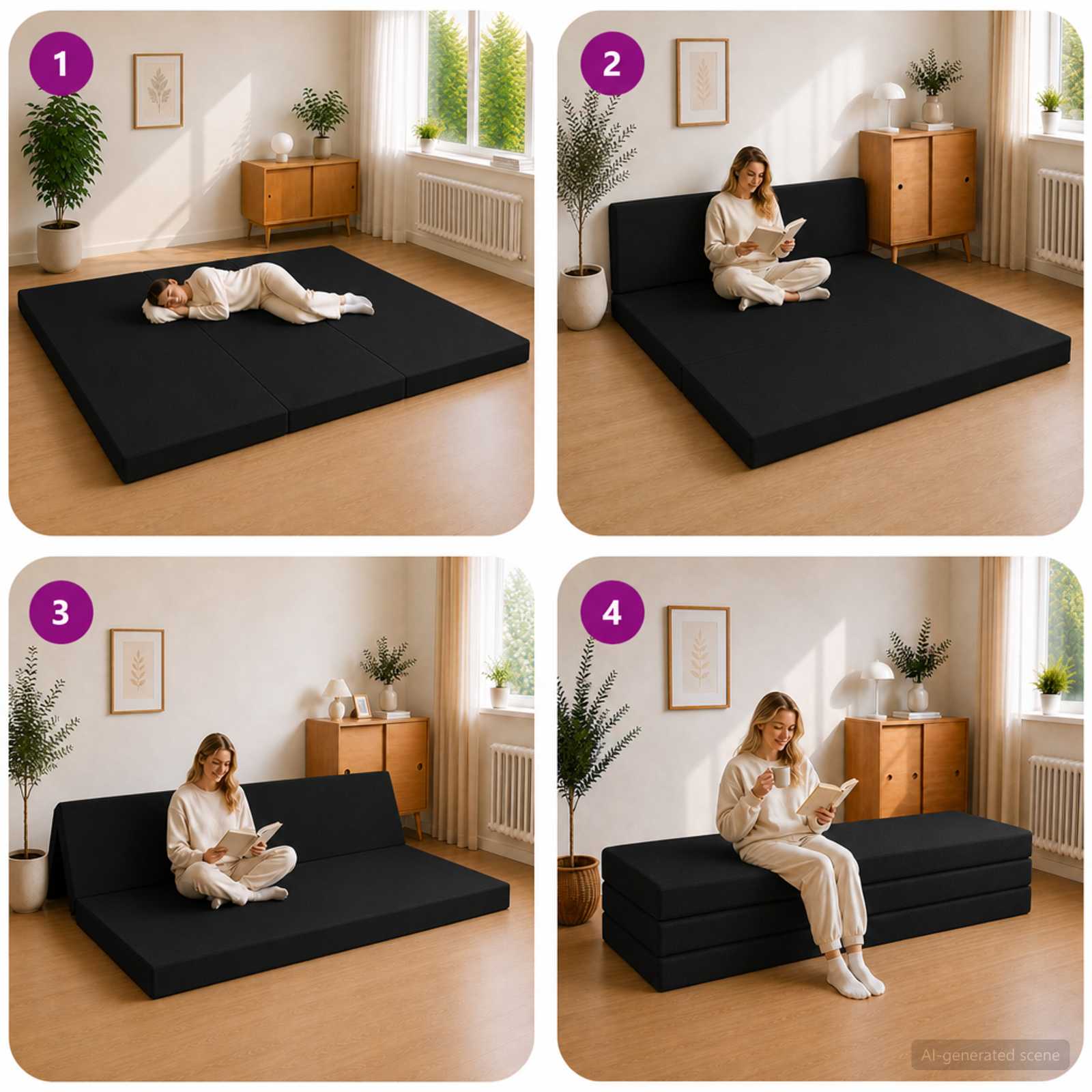 Divano Letto Pieghevole 200 x 67 x 45 cm Nero | homemem39