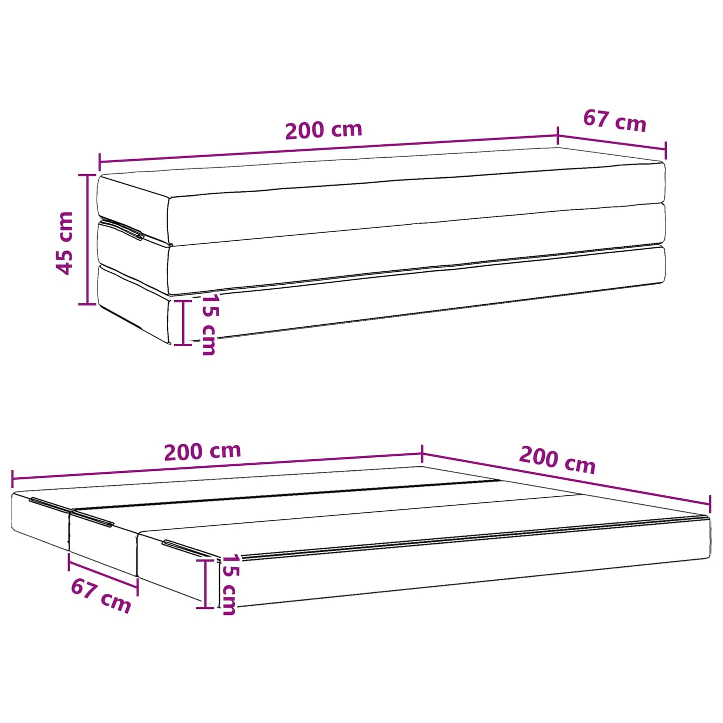 Divano Letto Pieghevole 200 x 67 x 45 cm Tortora | homemem39