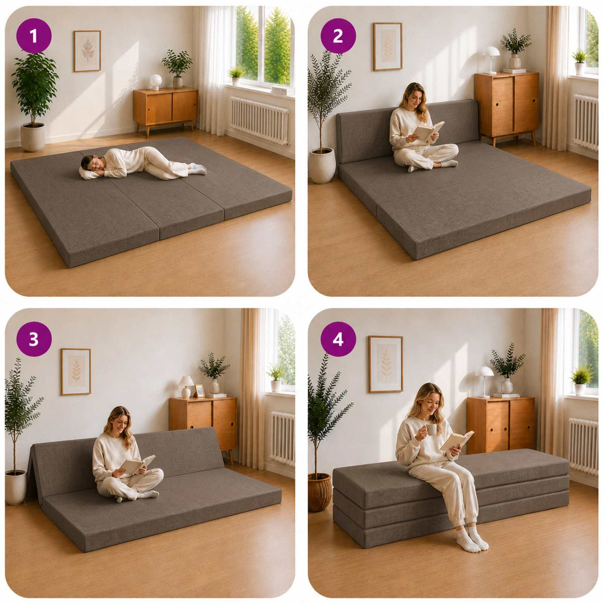 Divano Letto Pieghevole 200 x 67 x 45cm Tortora