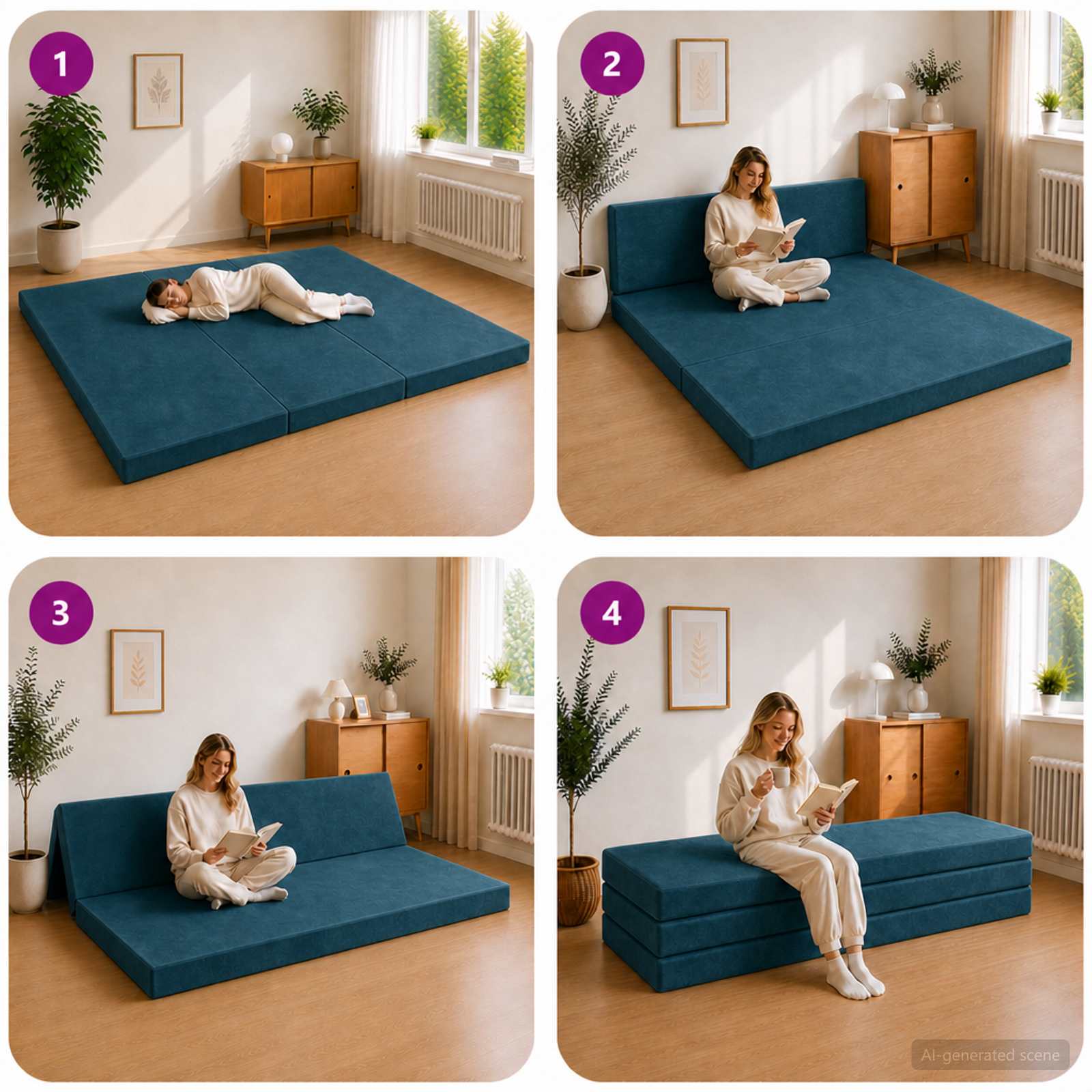 Divano Letto Pieghevole 200 x 67 x 45 cm Blu | homemem39