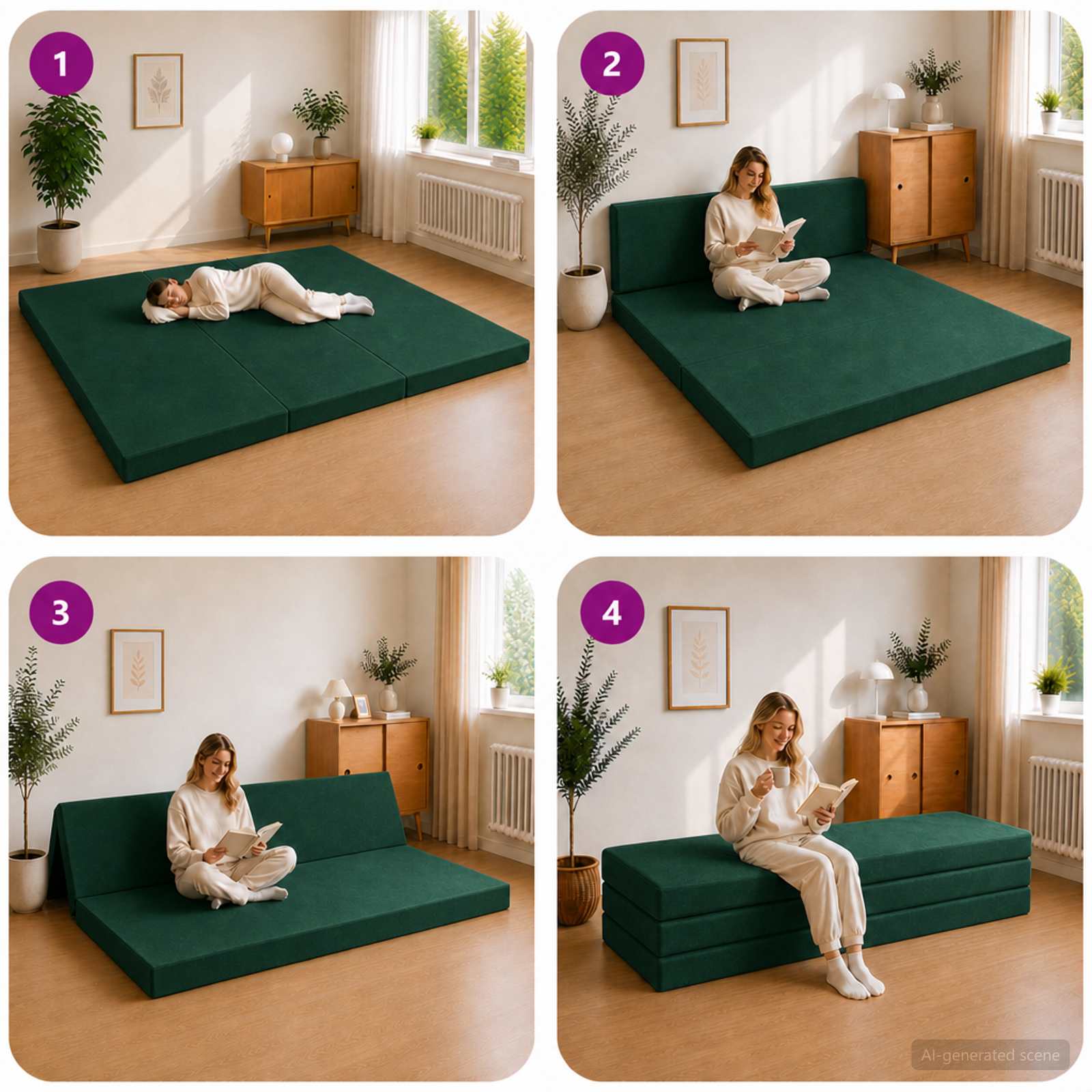 Divano Letto Pieghevole 200 x 67 x 45 cm Verde Scuro | homemem39