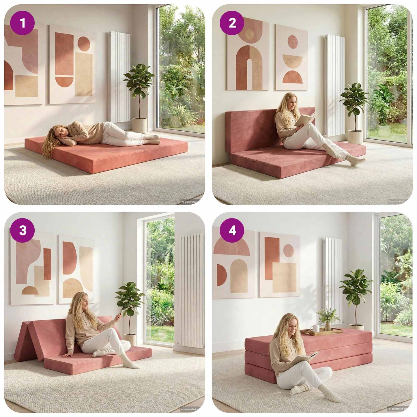Divano Letto Pieghevole 200 x 67 x 45 cm Rosa | homemem39