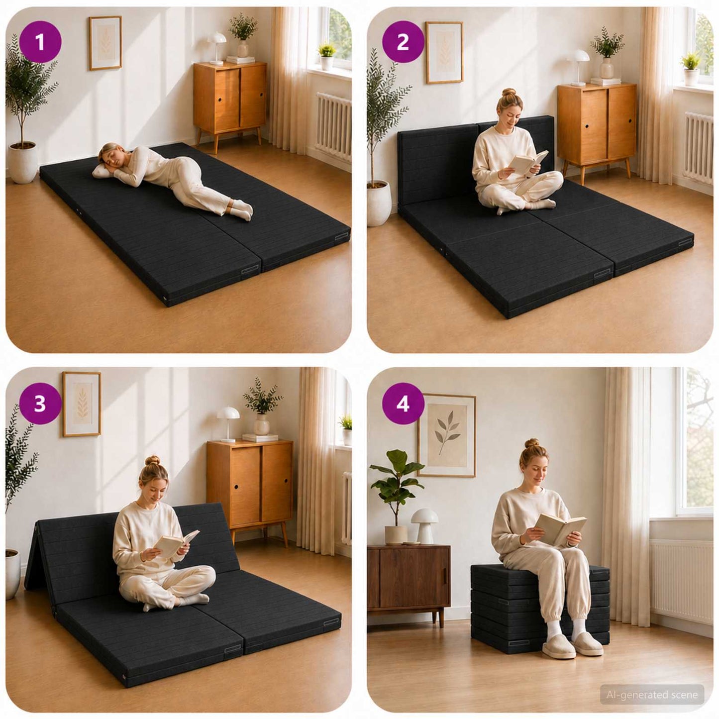 Divano Letto Pieghevole 140 x 67 x 45 cm Nero | homemem39