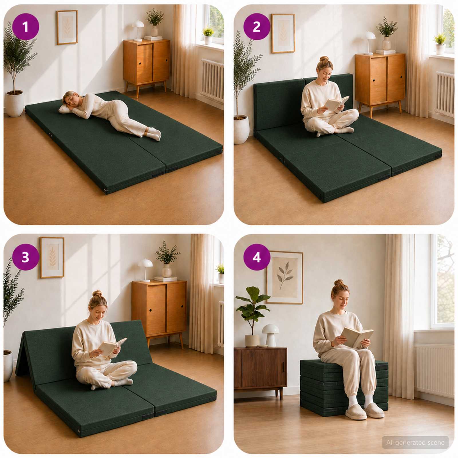 Divano Letto Pieghevole 140 x 67 x 45 cm Verde Scuro | homemem39