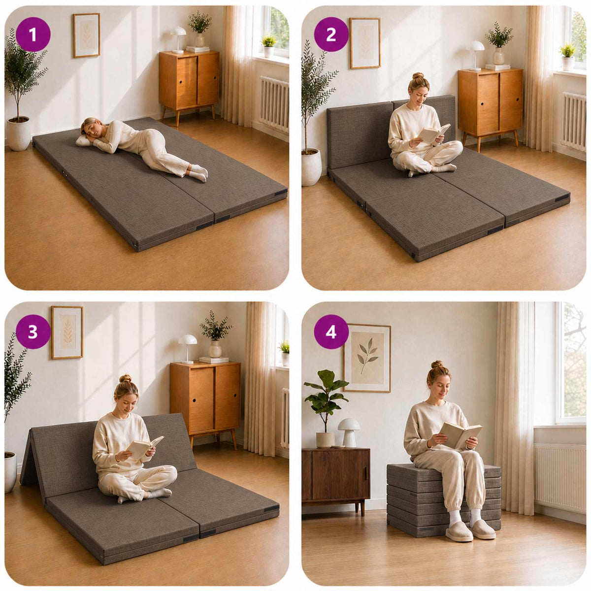 Divano Letto Pieghevole 70 x 67 x 48 cm Tortora