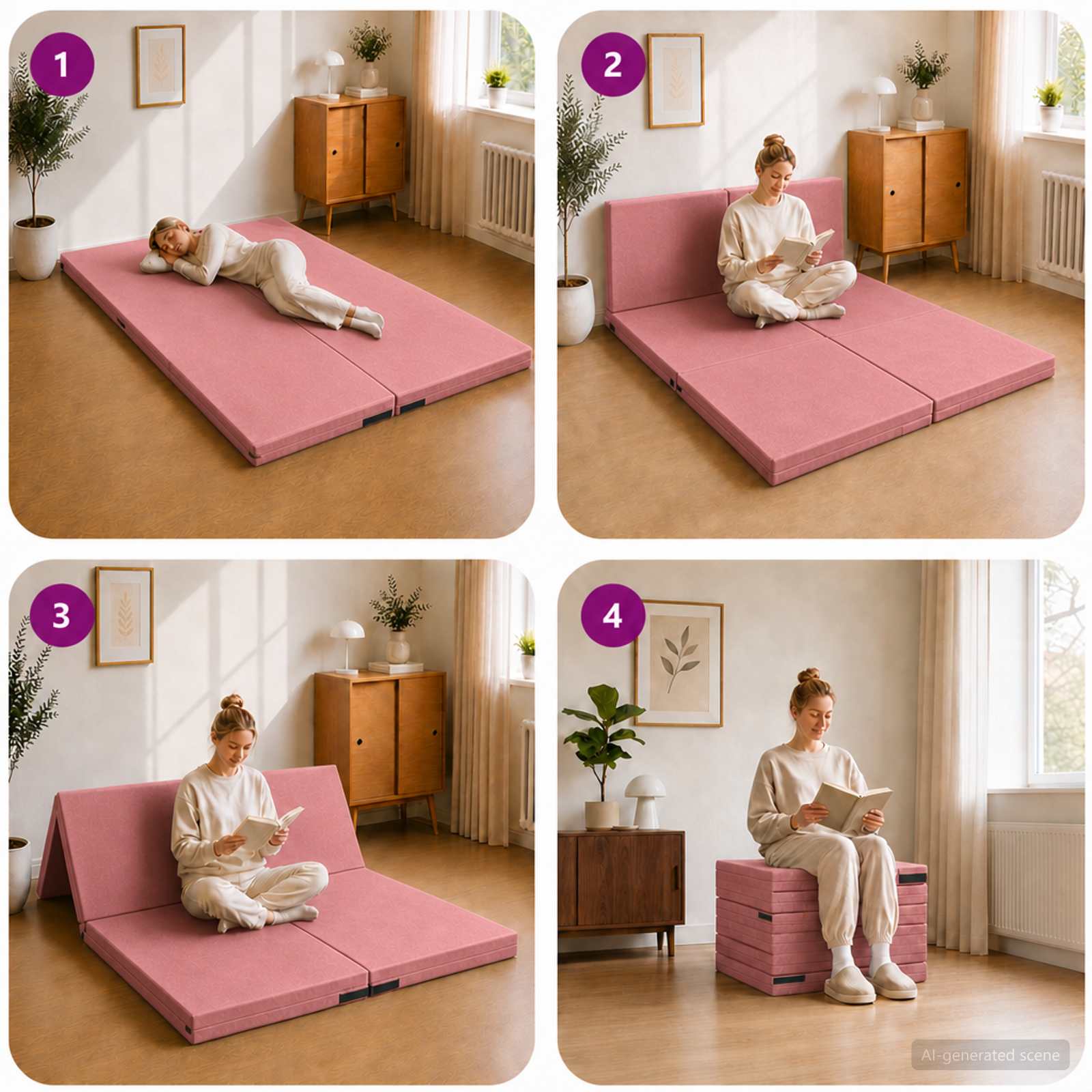 Divano Letto Pieghevole 140 x 67 x 45 cm Rosa | homemem39