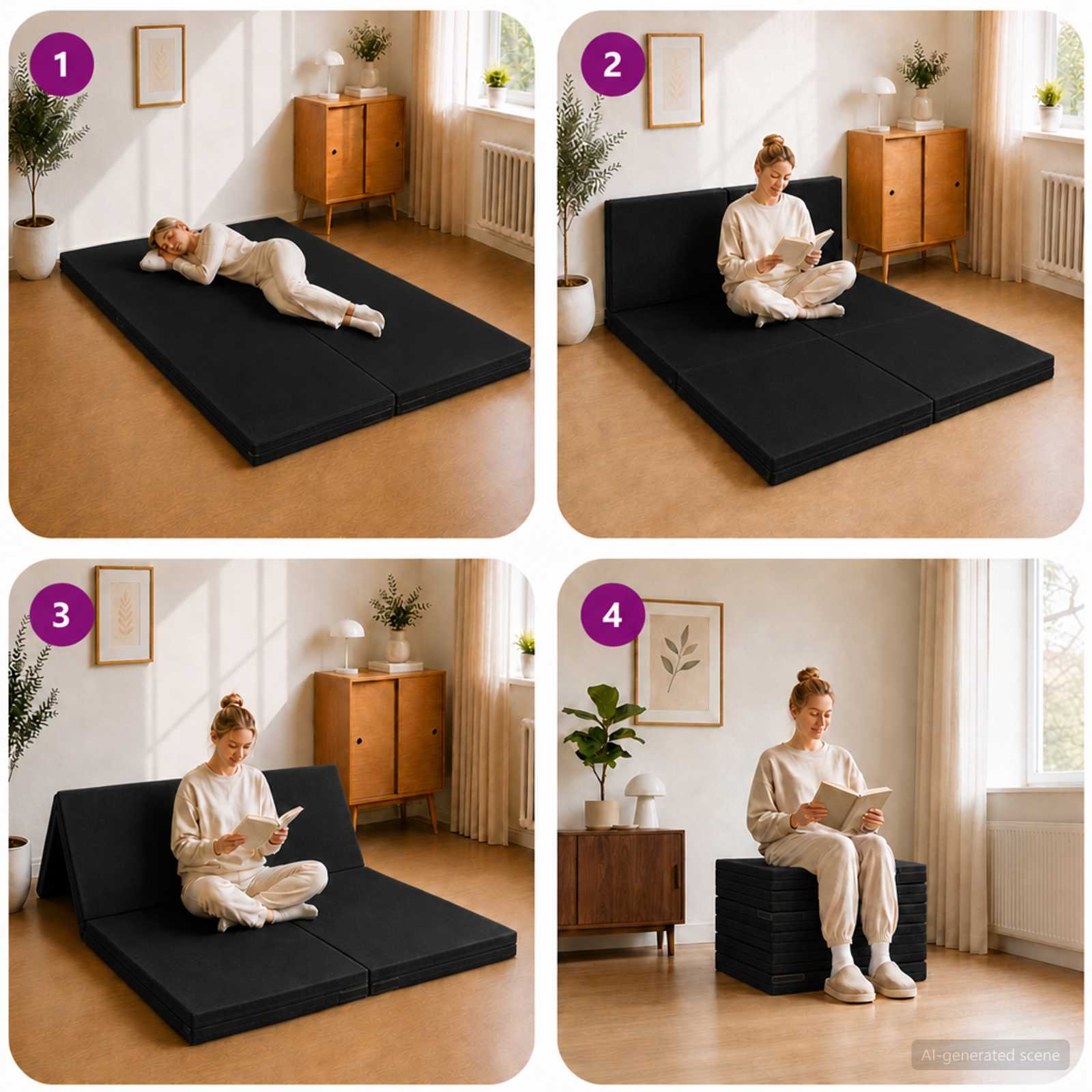 Divano Letto Pieghevole 140 x 67 x 45 cm Nero | homemem39