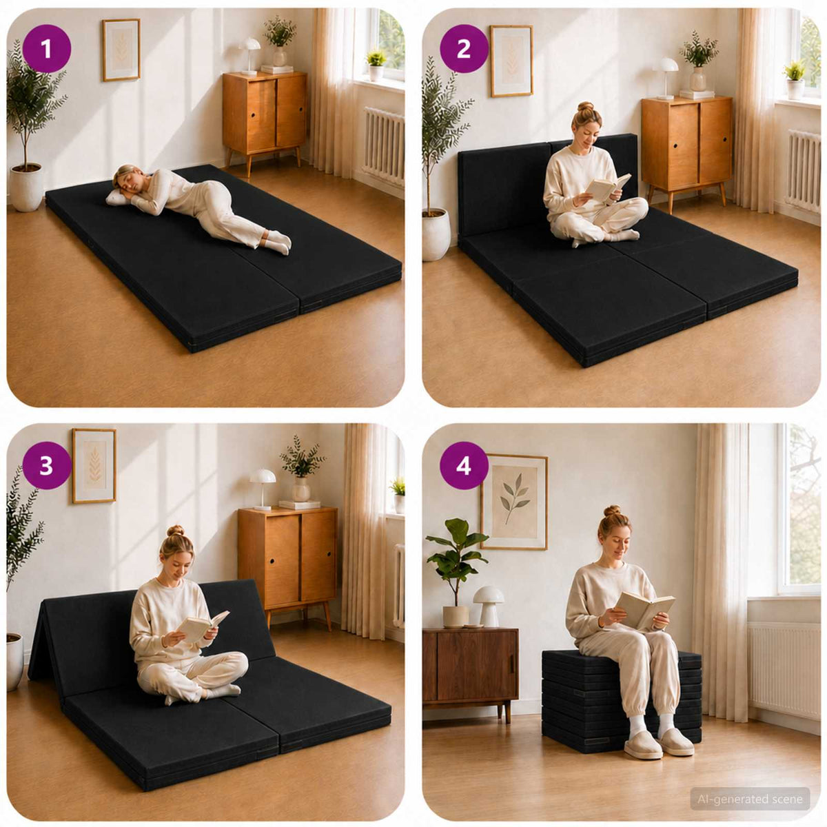 Divano Letto Pieghevole 70 x 67 x 48 cm Nero