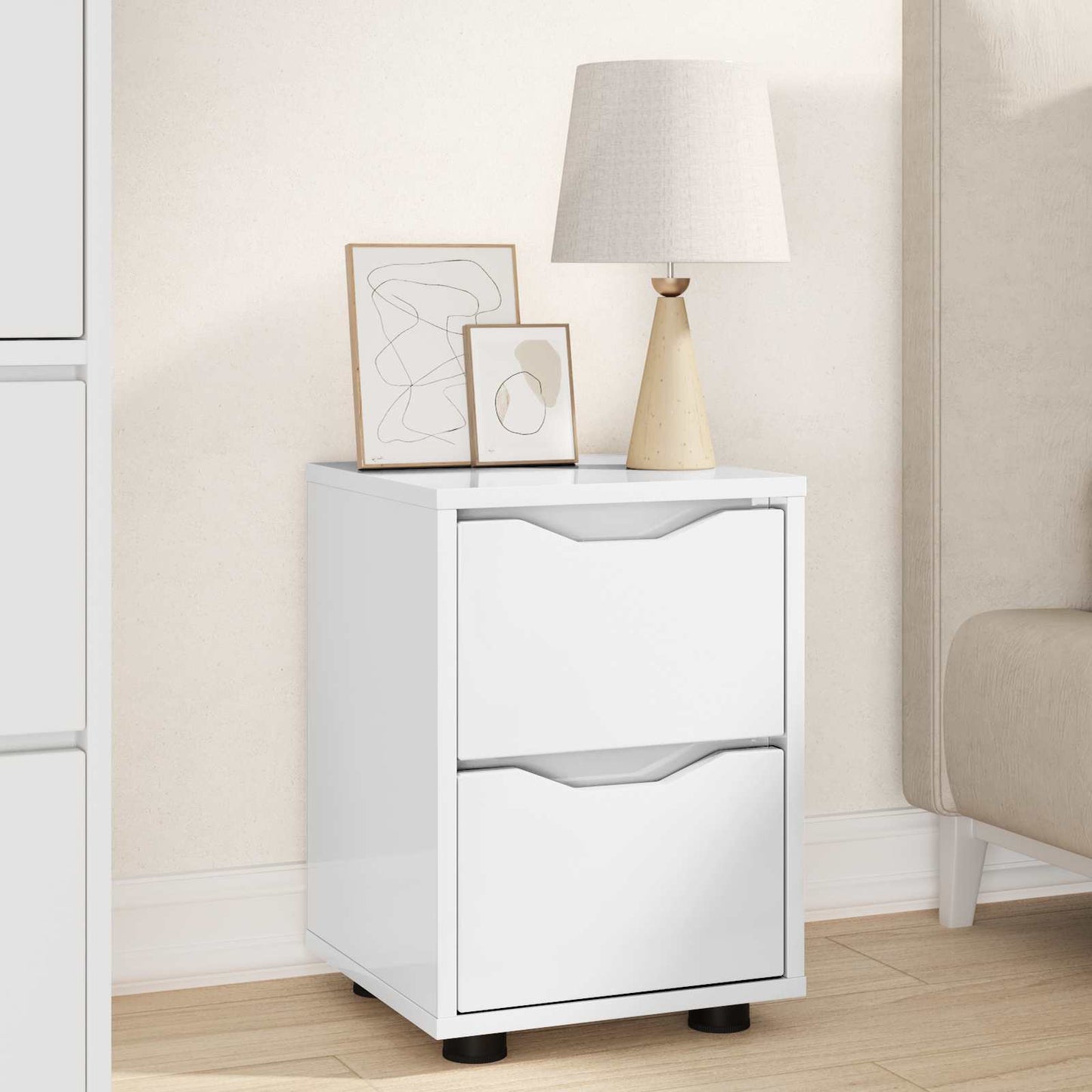 Comodino Bianco Lucido 30,5 x 30 x 43 cm Legno ingegnerizzato
