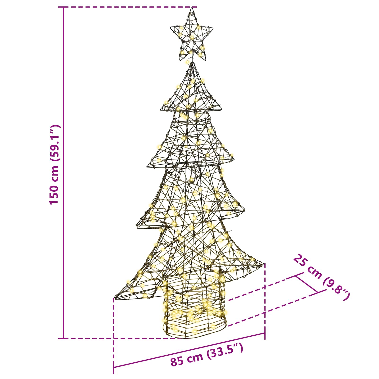 Albero di Natale con 160 LED Bianco caldo 150 cm Rattan | homemem39