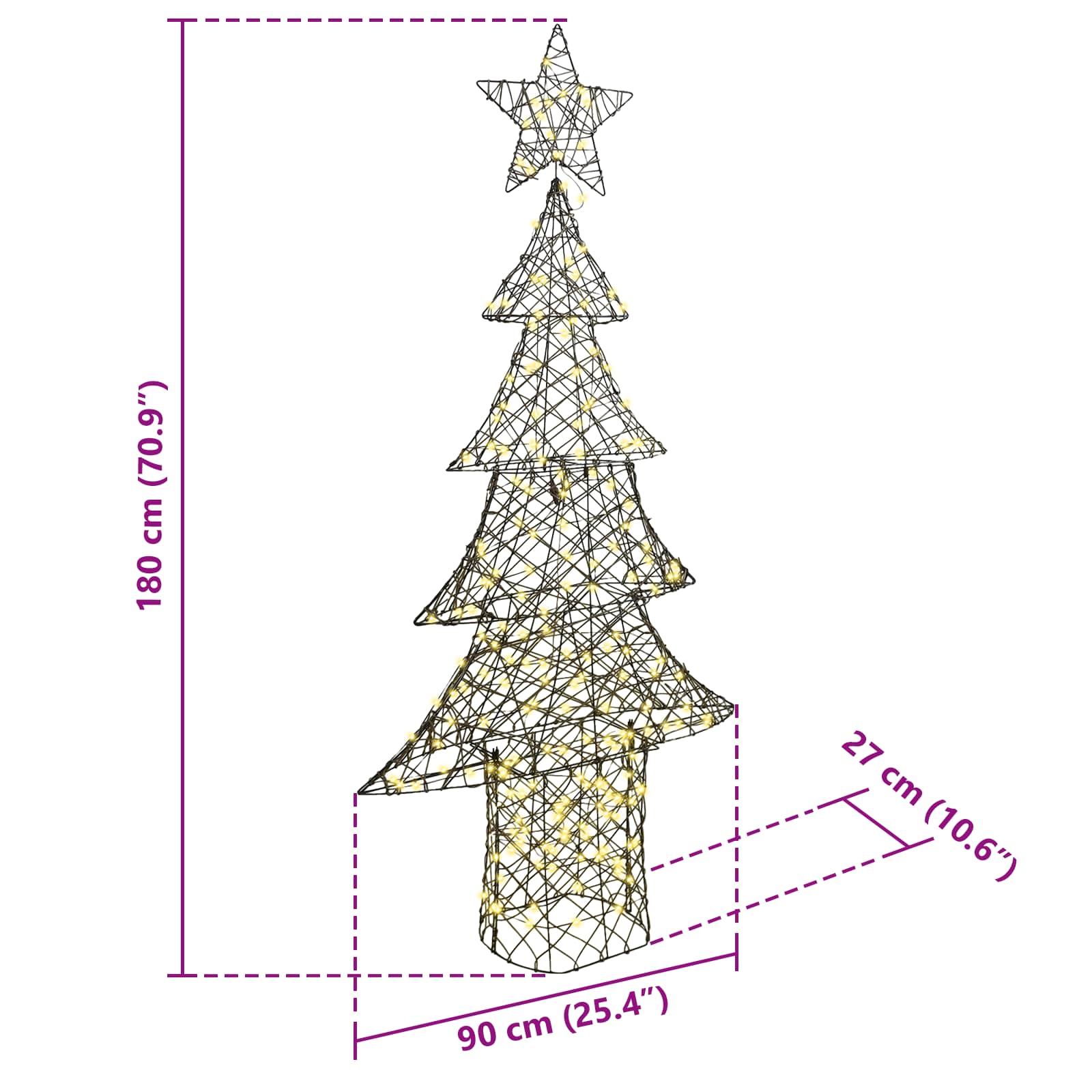 Albero di Natale con 240 LED Bianco caldo 180 cm Rattan | homemem39