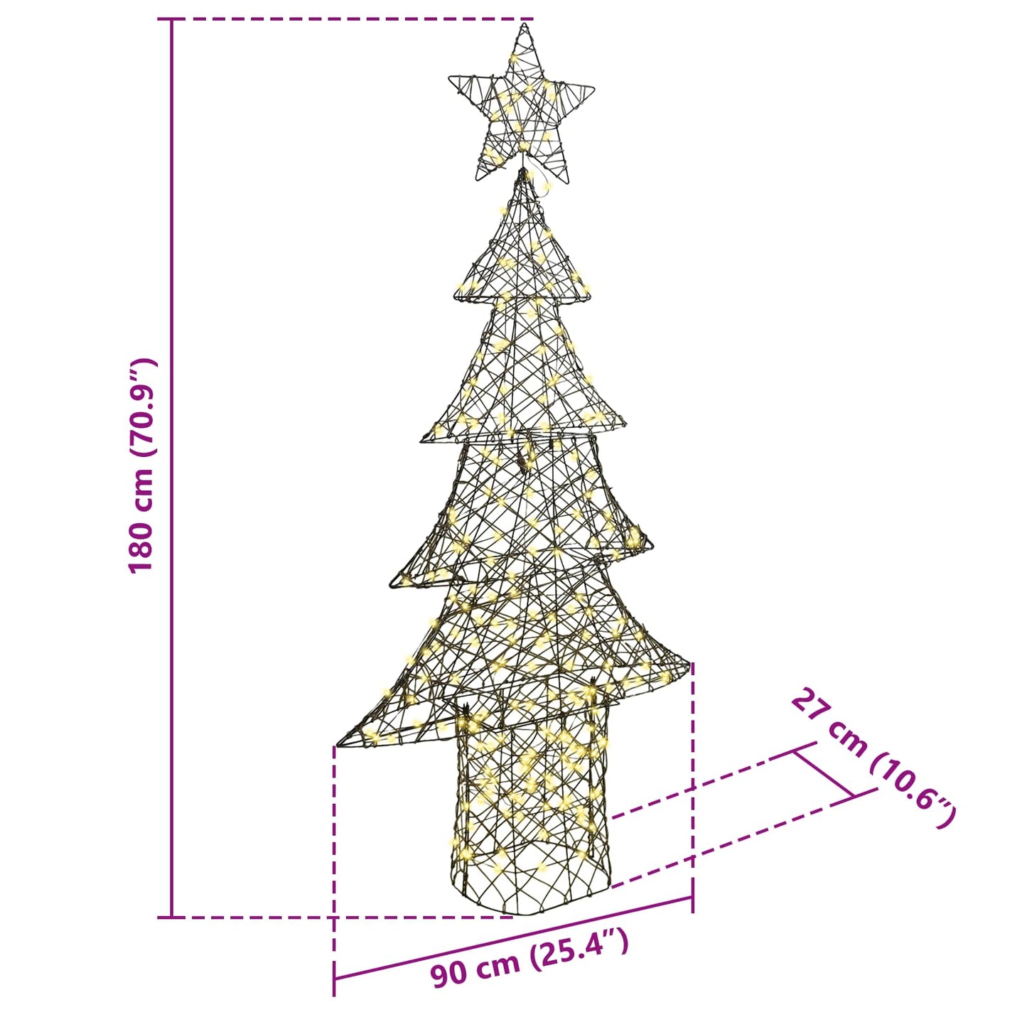 Albero di Natale con 240 LED Bianco caldo 180 cm Rattan | homemem39