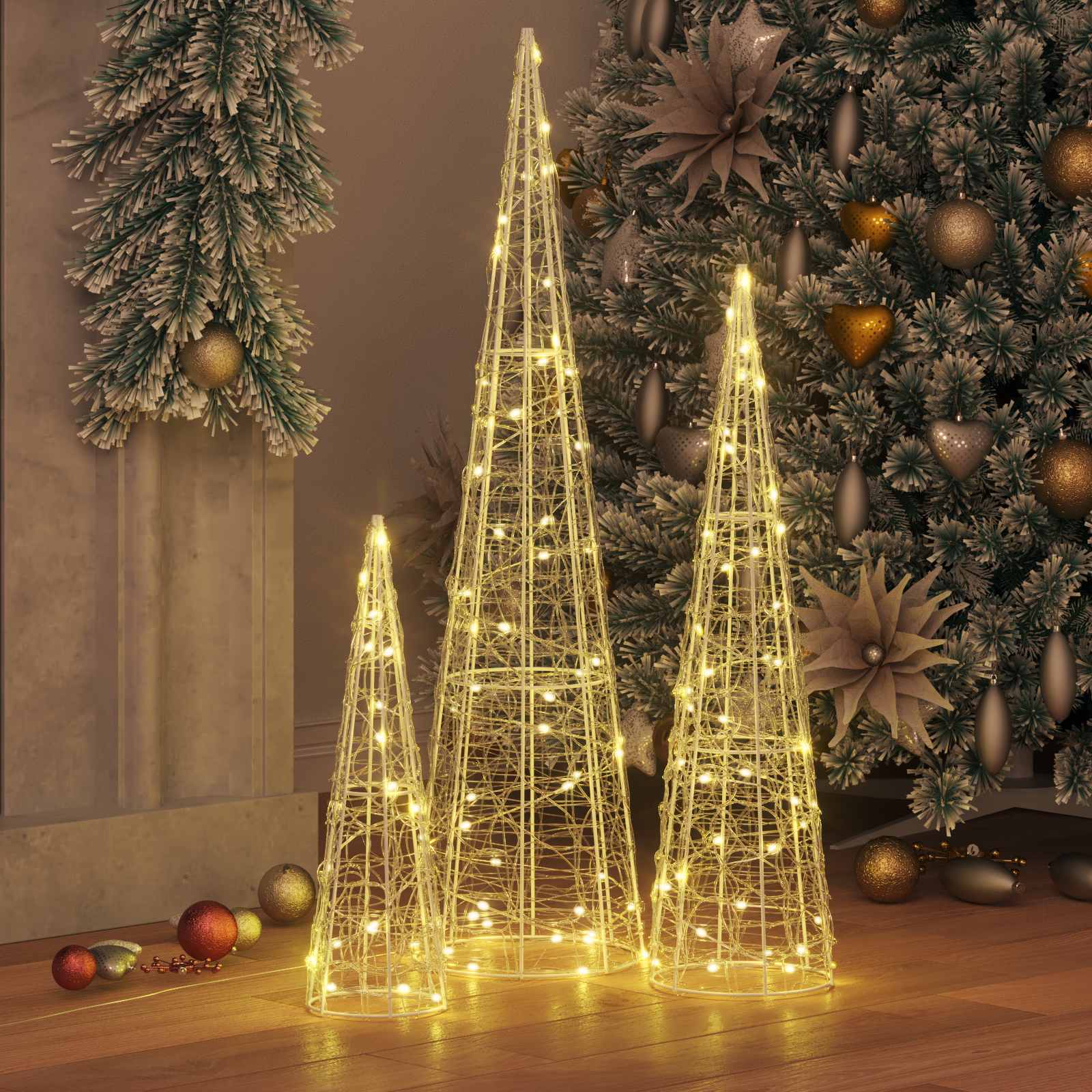 Albero di Natale 3 pcs Bianco caldo 20 x 20 x 80 cm Acrilico | homemem39
