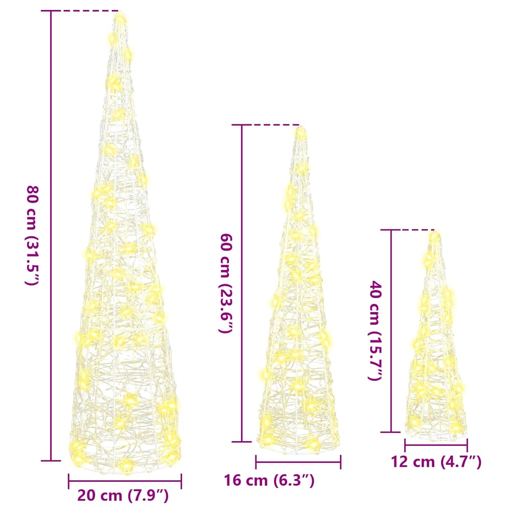 Albero di Natale 3 pcs Bianco caldo 20 x 20 x 80 cm Acrilico | homemem39