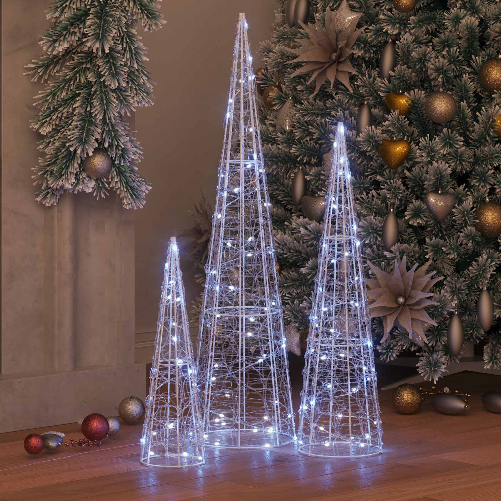 Albero di Natale 3 pcs Bianco freddo 20 x 20 x 80 cm Acrilico | homemem39