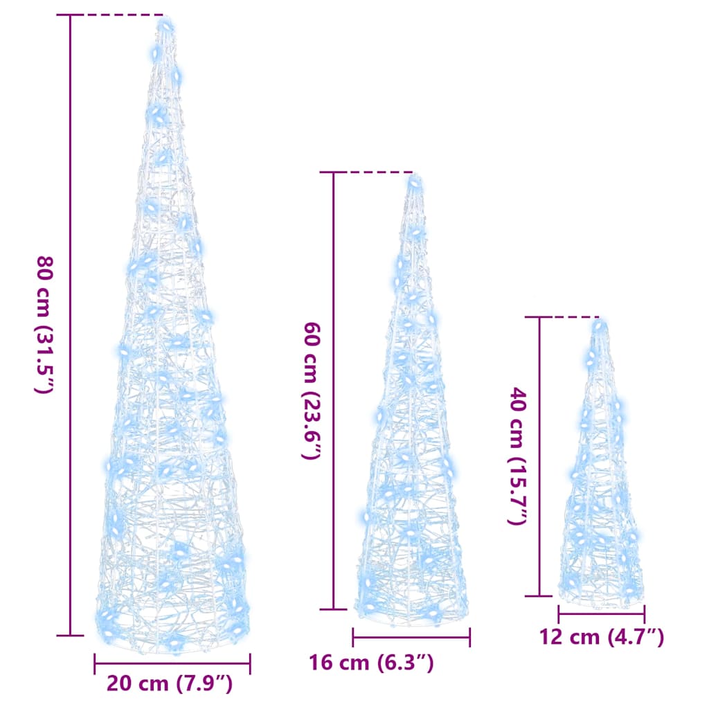 Albero di Natale 3 pcs Bianco freddo 20 x 20 x 80 cm Acrilico | homemem39