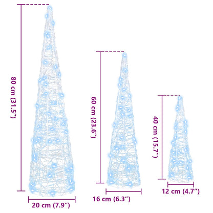 Albero di Natale 3 pcs Bianco freddo 20 x 20 x 80 cm Acrilico | homemem39
