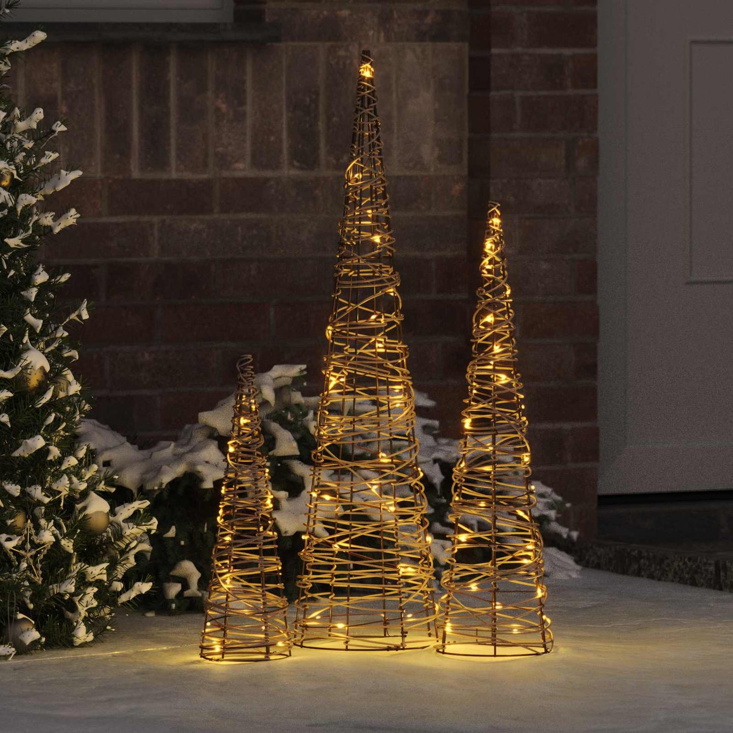 Albero di Natale 3 pcs Bianco caldo 20 x 20 x 80 cm Rattan | homemem39