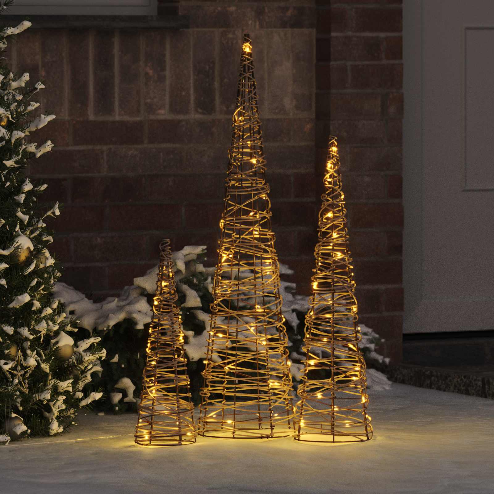 Albero di Natale 3 pcs Bianco caldo 20 x 20 x 80 cm Rattan | homemem39