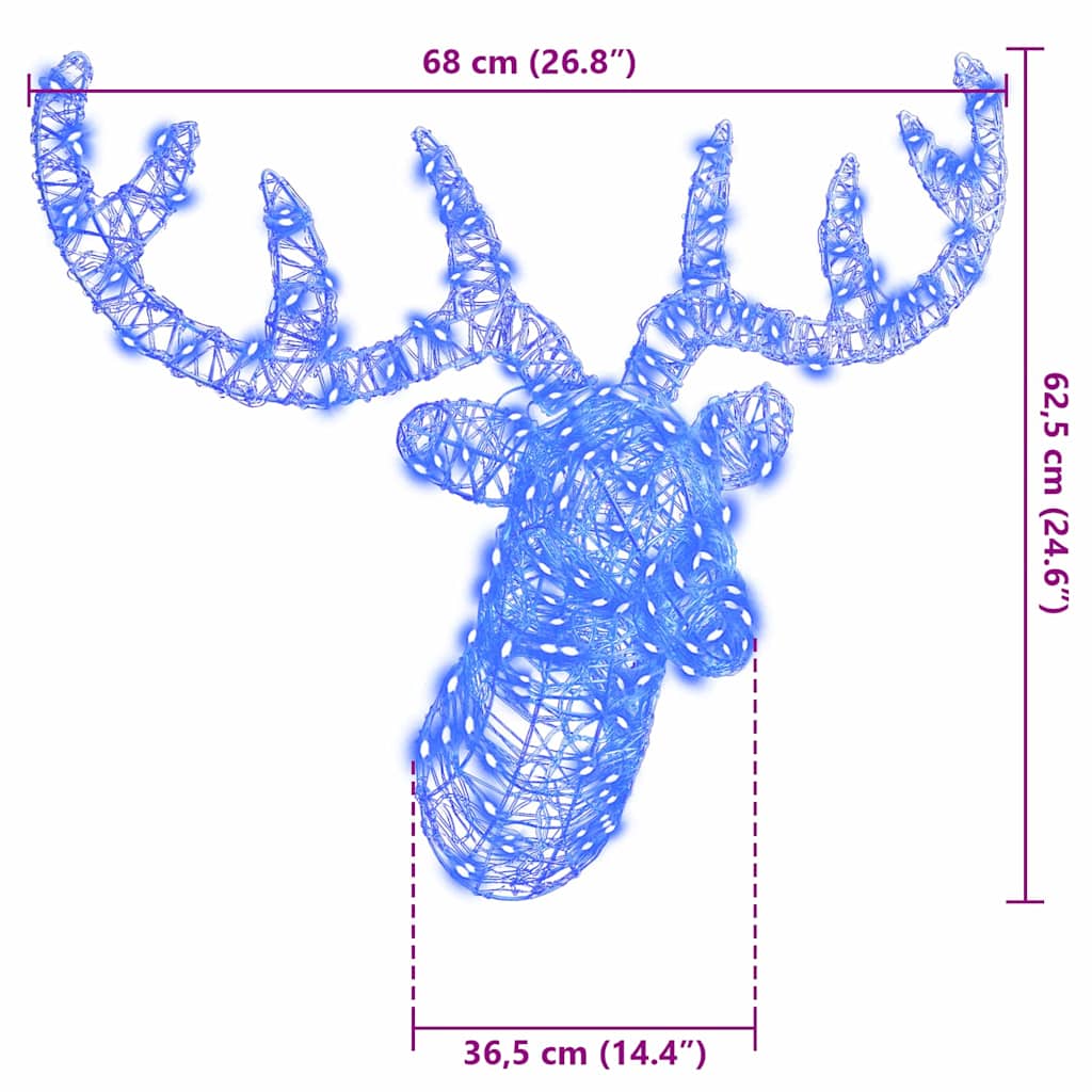 Testa di Renna con 140 LED Blu 68 x 36,5 x 62,5 cm Acrilico | homemem39