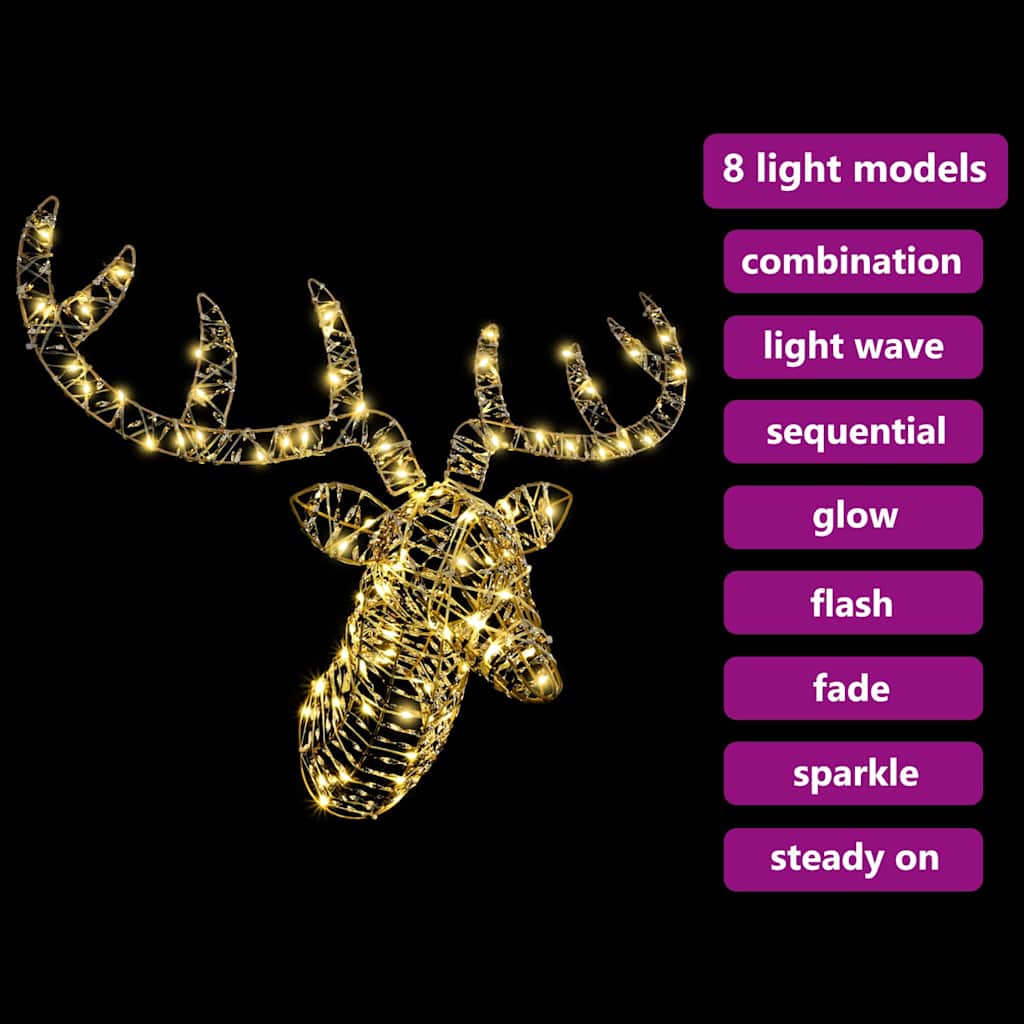 Slitta trainata da renna con 140 LED Bianco caldo 60 cm PET