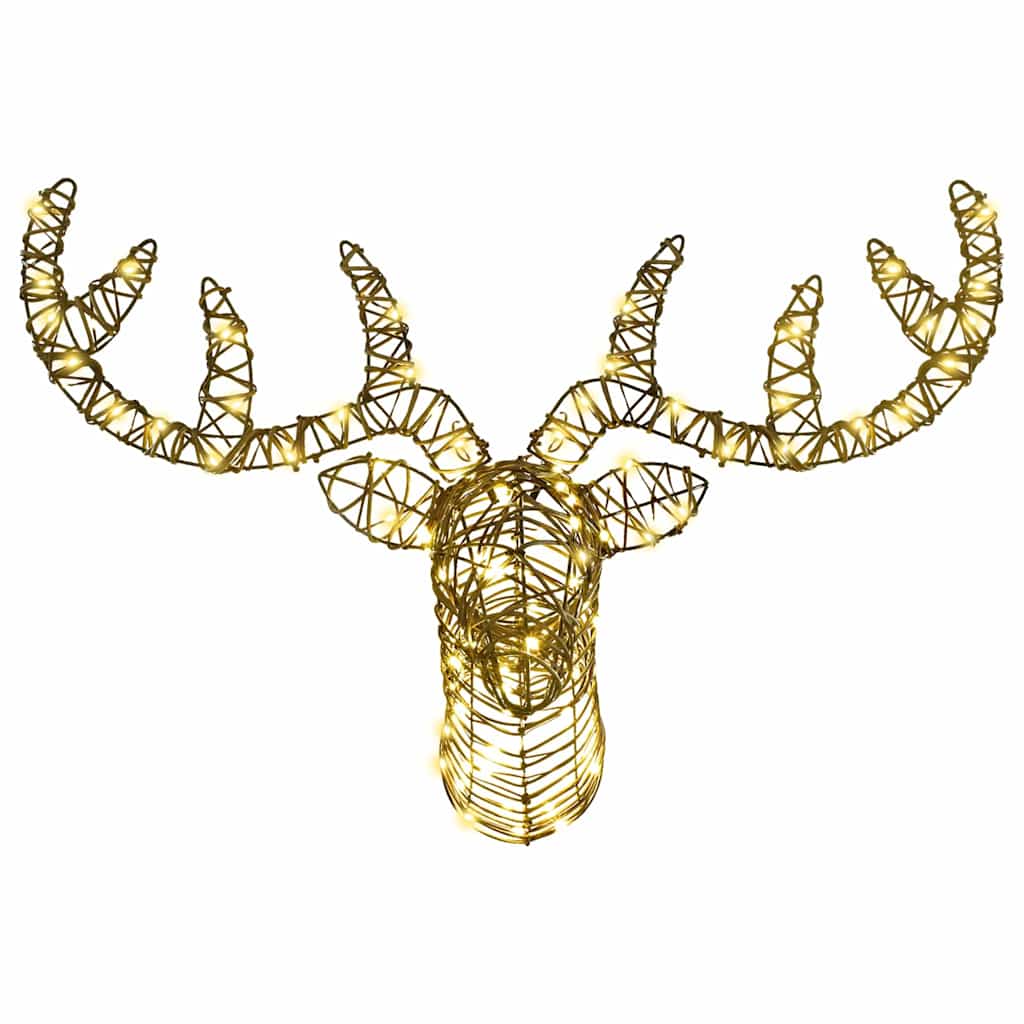 Slitta trainata da renna con 140 LED Bianco caldo 60 cm Rattan