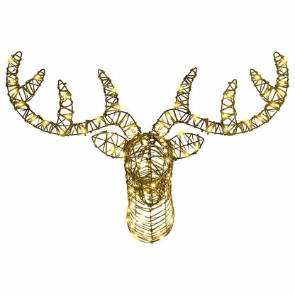 Slitta trainata da renna con 140 LED Bianco caldo 60 cm Rattan