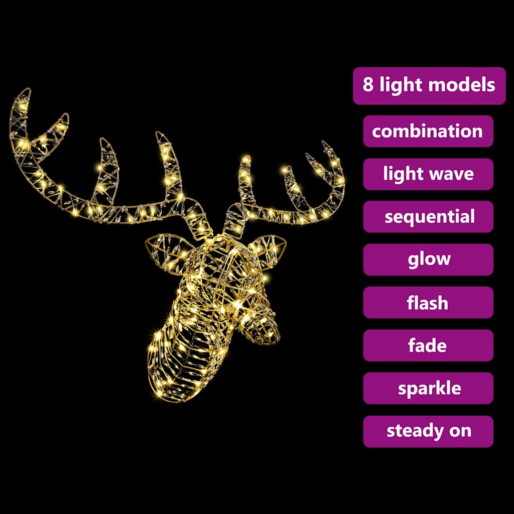 Slitta trainata da renna con 140 LED Bianco caldo 60 cm Rattan