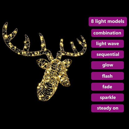 Slitta trainata da renna con 140 LED Bianco caldo 60 cm Rattan