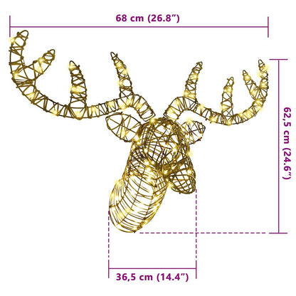 Slitta trainata da renna con 140 LED Bianco caldo 60 cm Rattan