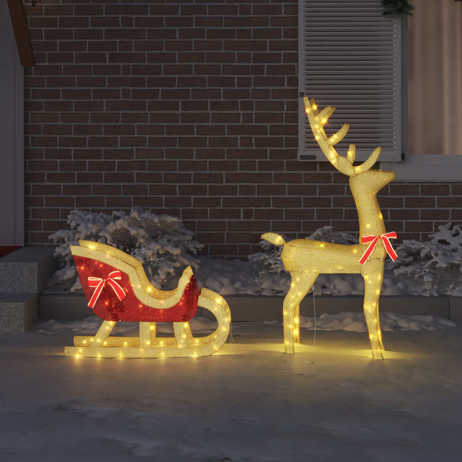 Slitta trainata da renna con 200 LED Bianco caldo Tessuto | homemem39