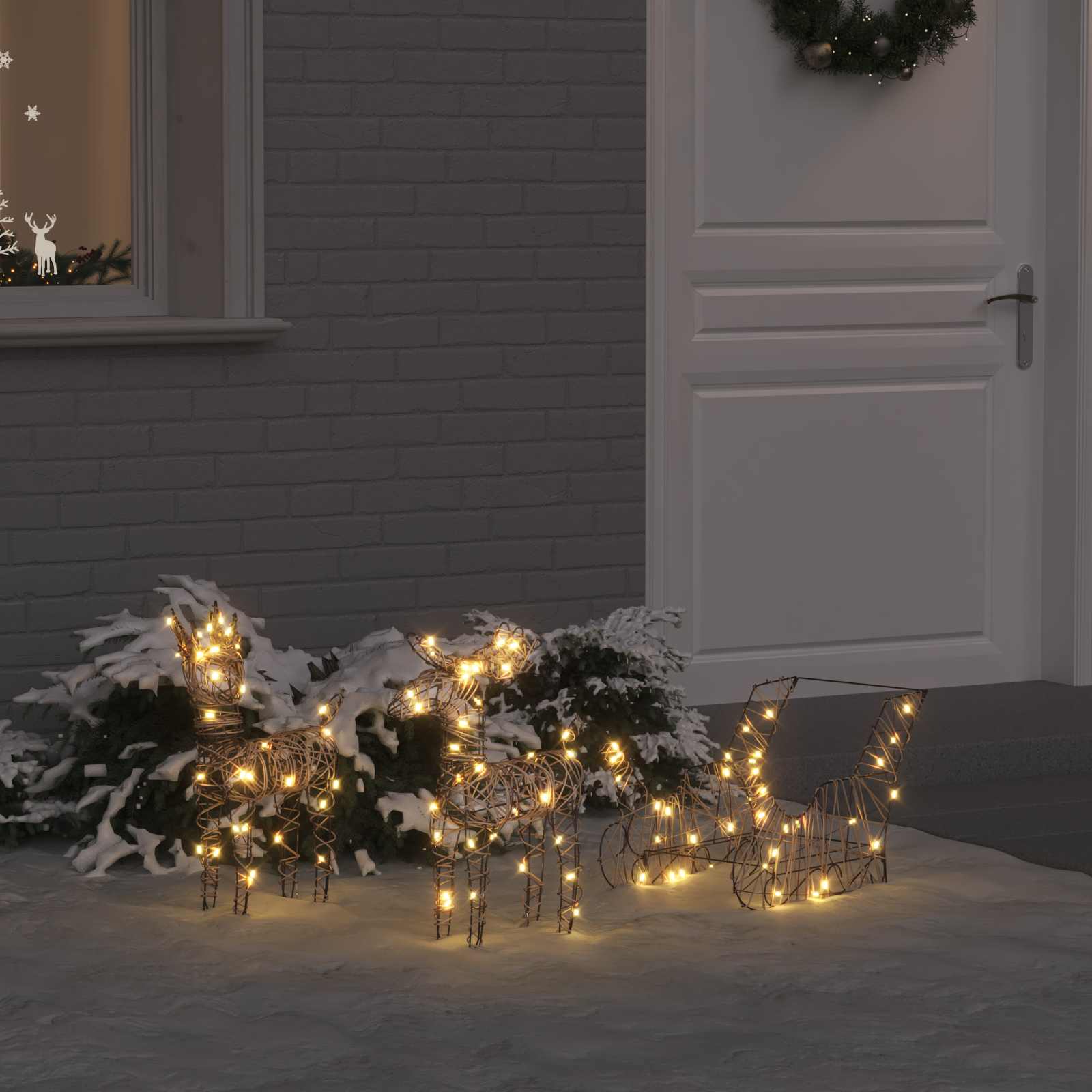 Slitta trainata da renna Bianco caldo 53 x 28 x 33 cm Rattan | homemem39