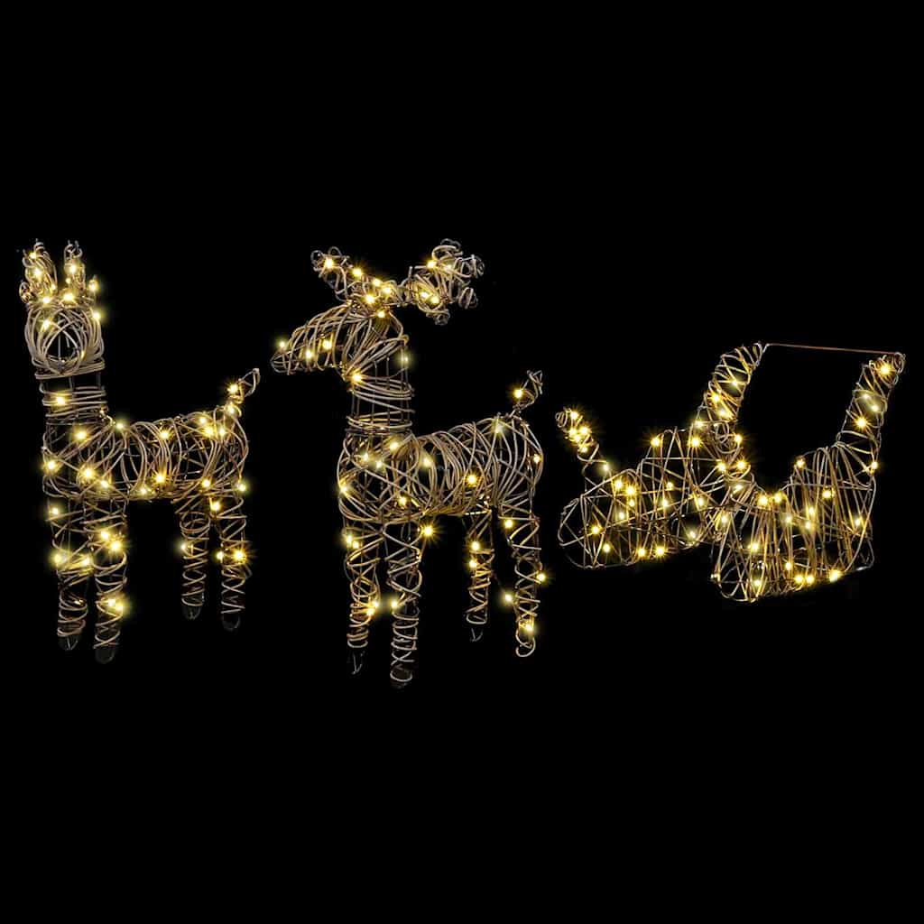 Slitta trainata da renna con 160 LED Bianco caldo Rattan
