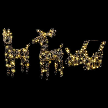 Slitta trainata da renna con 160 LED Bianco caldo Rattan