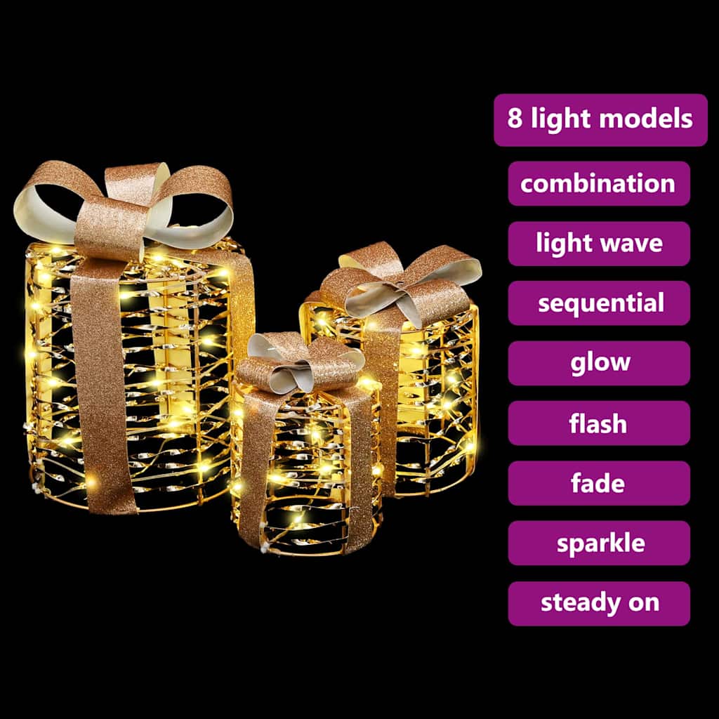 Decorazione Scatola Regalo con 60 LED 3 pcs 20 x 20 x 20 cm PET | homemem39