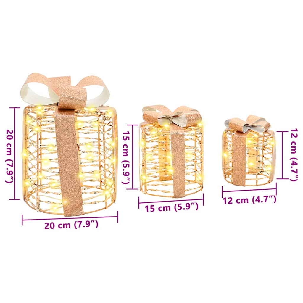 Decorazione Scatola Regalo con 60 LED 3 pcs 20 x 20 x 20 cm PET | homemem39