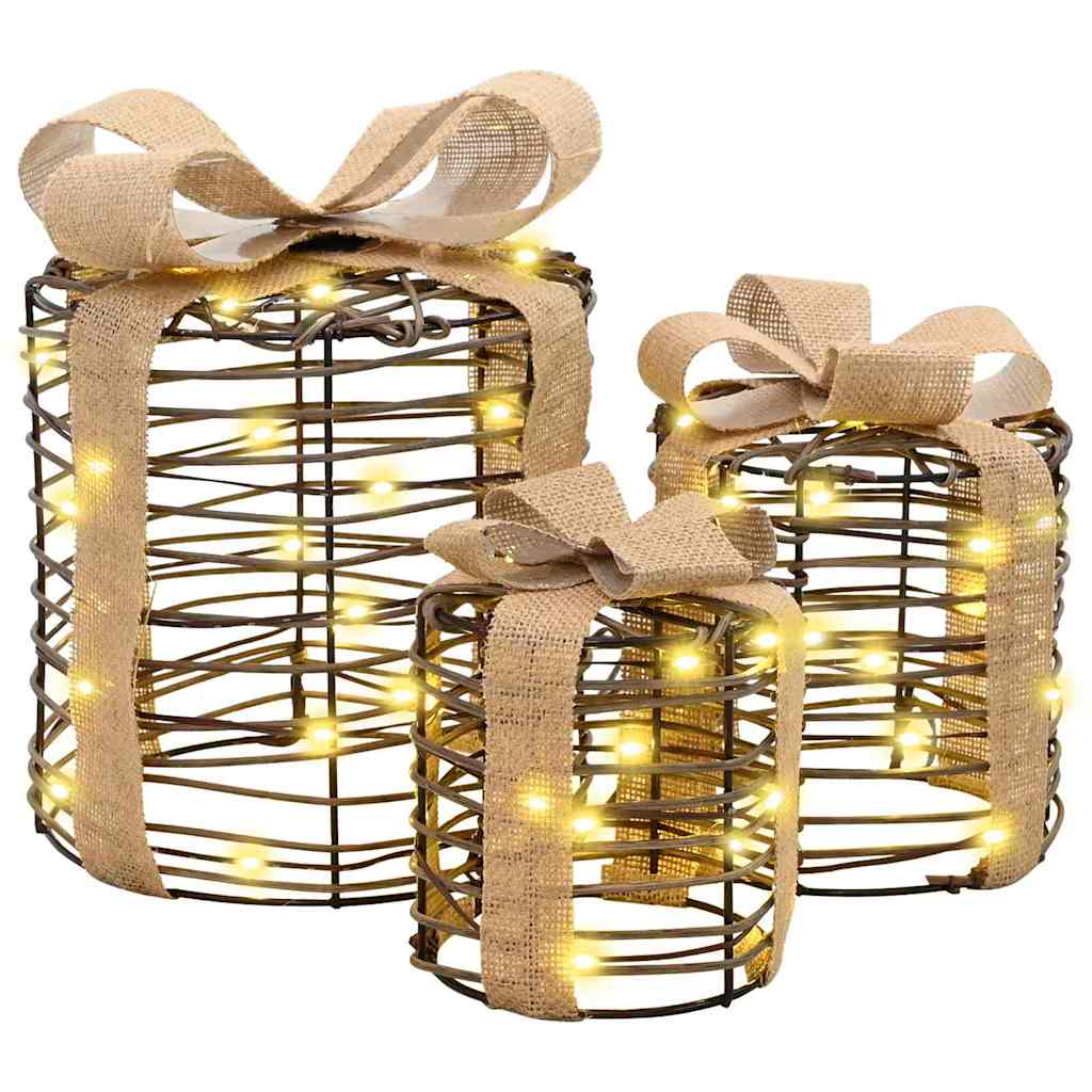Decorazione Scatola Regalo con 60 LED 3 pcs Bianco caldo Rattan