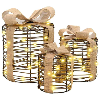 Decorazione Scatola Regalo con 60 LED 3 pcs Bianco caldo Rattan