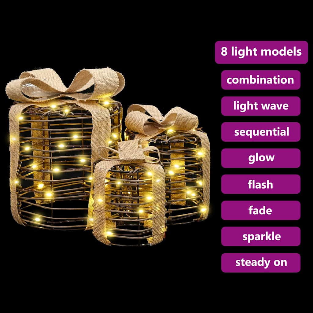 Decorazione Scatola Regalo con 60 LED 3 pcs Bianco caldo Rattan