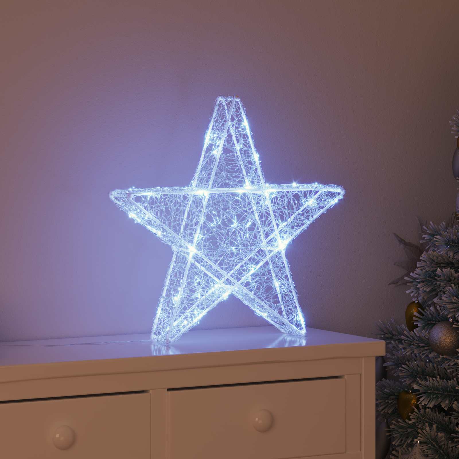 Stella 3D con 50 LED Bianco freddo 55 x 53.5 x 10 cm Acrilico | homemem39