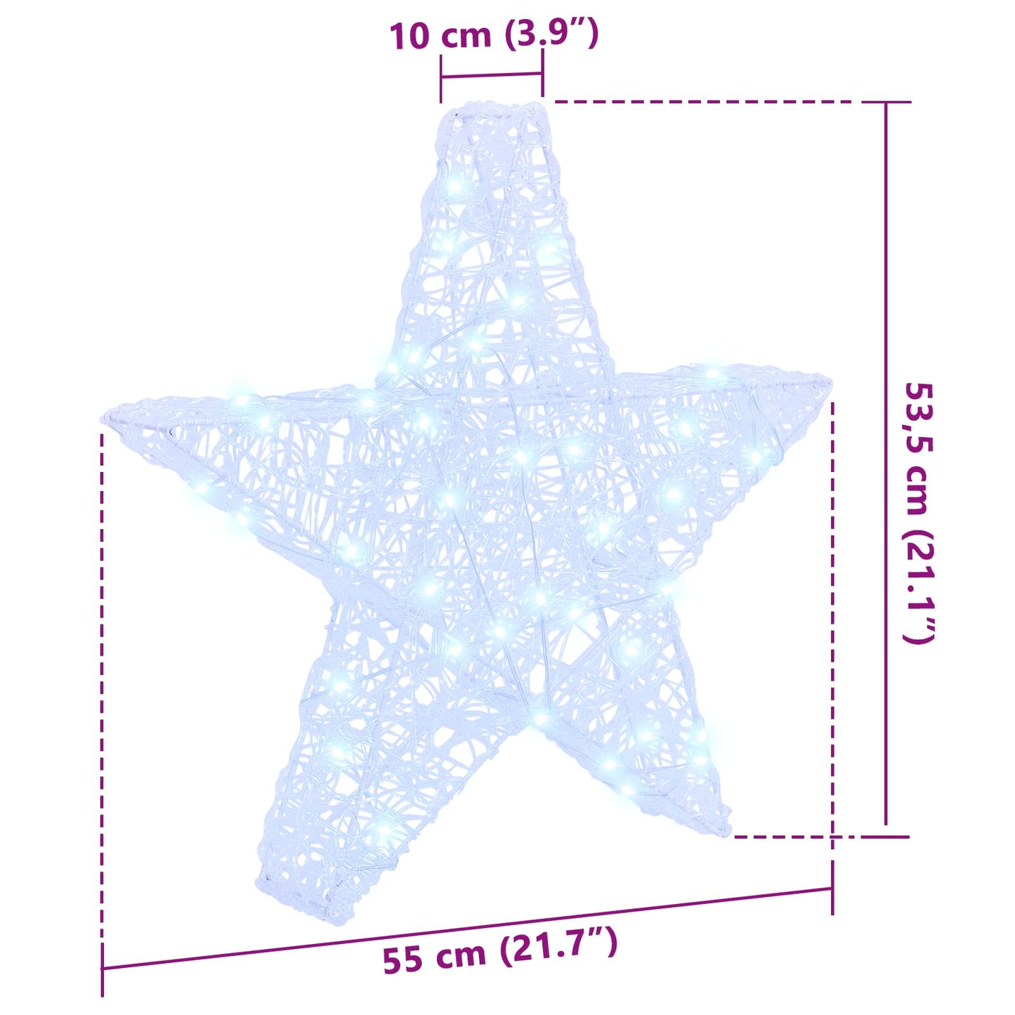 Stella 3D con 50 LED Bianco freddo 55 x 53.5 x 10 cm Acrilico | homemem39