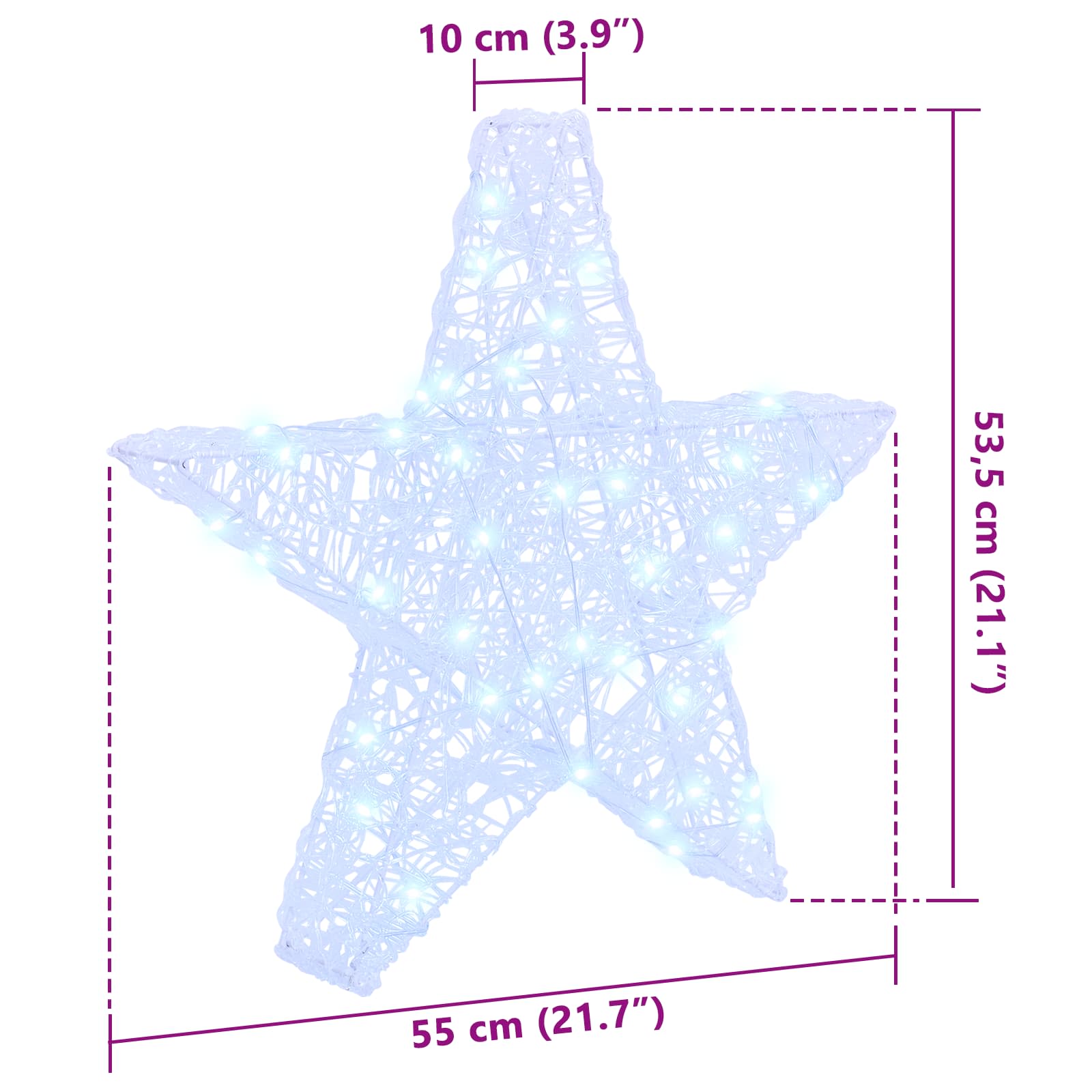 Stella 3D con 50 LED Bianco freddo 55 x 53.5 x 10 cm Acrilico | homemem39